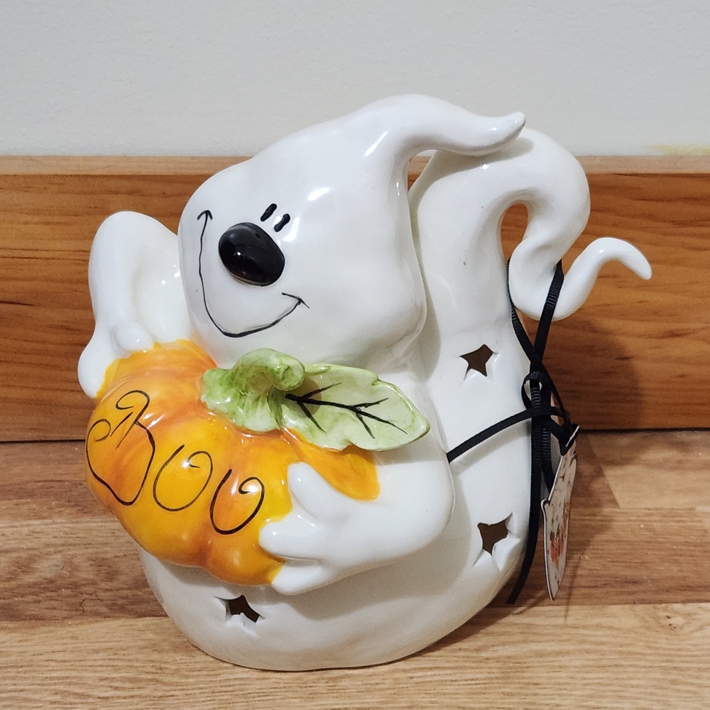 Blue Sky White Ghost with Orange Pumpkin Decor